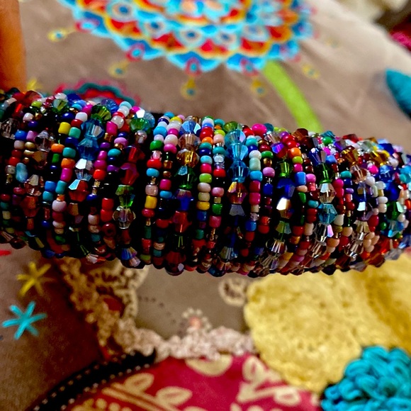 Vintage Gorgeous Sparkling Beads Suede Black Lining Headband Never Used - Picture 11 of 16